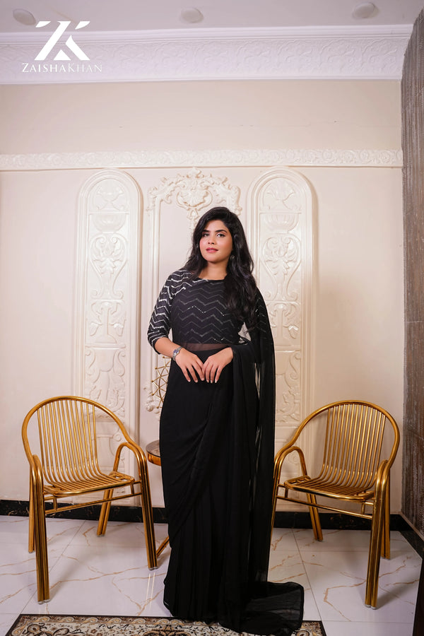 Black Embroidered Blouse Saree ZK-0011