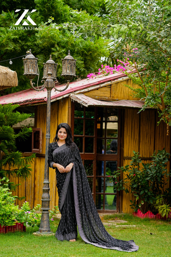 Black Pure Medium Silk Saree ZK-0024