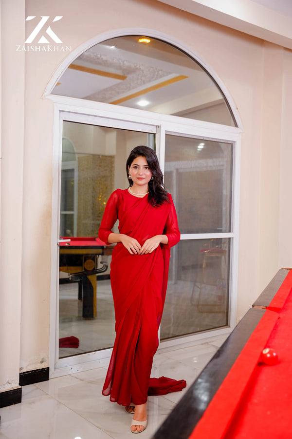 Maroon Chiffon Saree ZK-0027