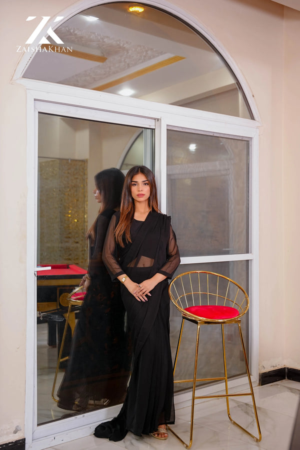 Black Chiffon Saree ZK-0028