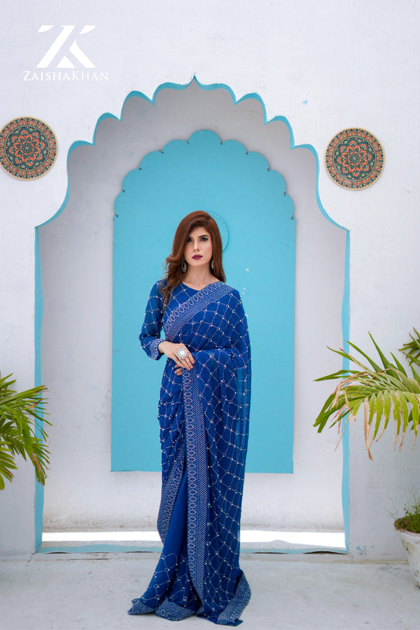 Zinc Beads & Rhinestones Embellished Saree ZK-007