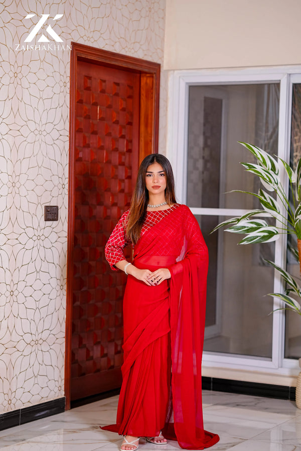 Maroon Embroidered Blouse Saree ZK-008